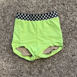 Kids Lime Green Checkered High Waist Shorts